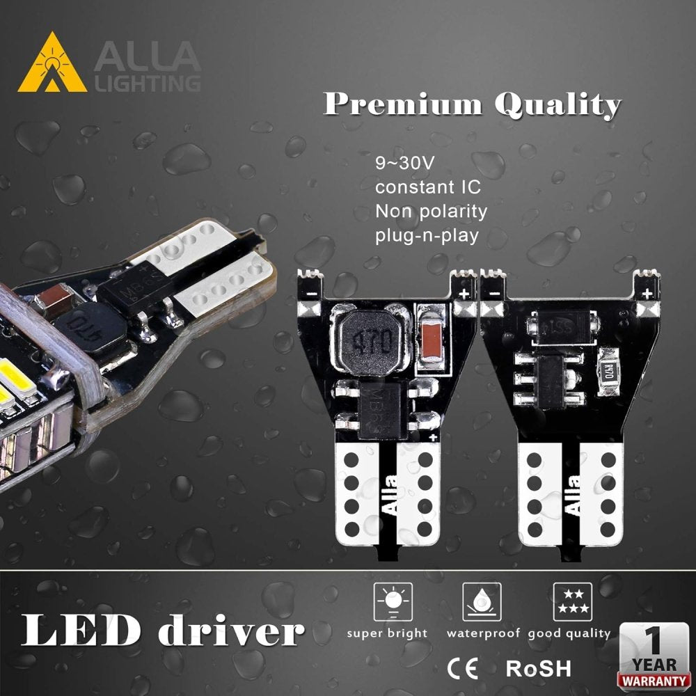Alla Lighting 912 921 LED Bulbs for Back - up Reverse Lights, 6000K Xenon White CAN - BUS 4014 30 - SMD T10 T15 906 W16W 921K 922, 360° Light Backup, Cargo Lights Replacement, Extremely Super Bright - Alla Lighting Automotive LED Bulbs