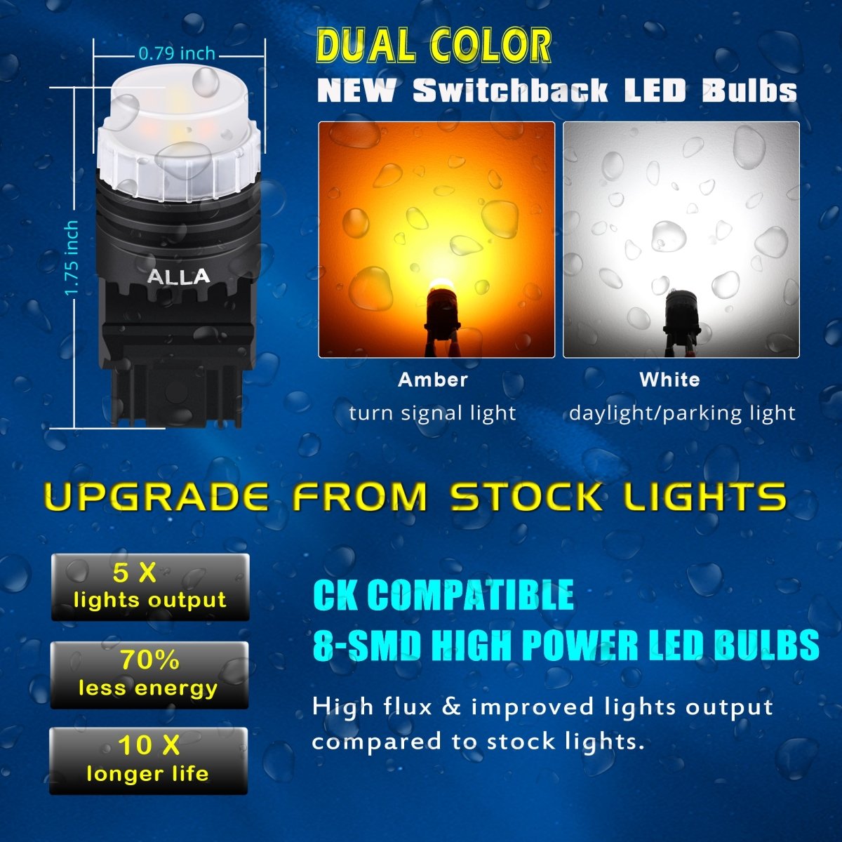 4257 4257NA LED Switchback Bulbs Turn Signal Lights, White/Yellow -Alla Lighting