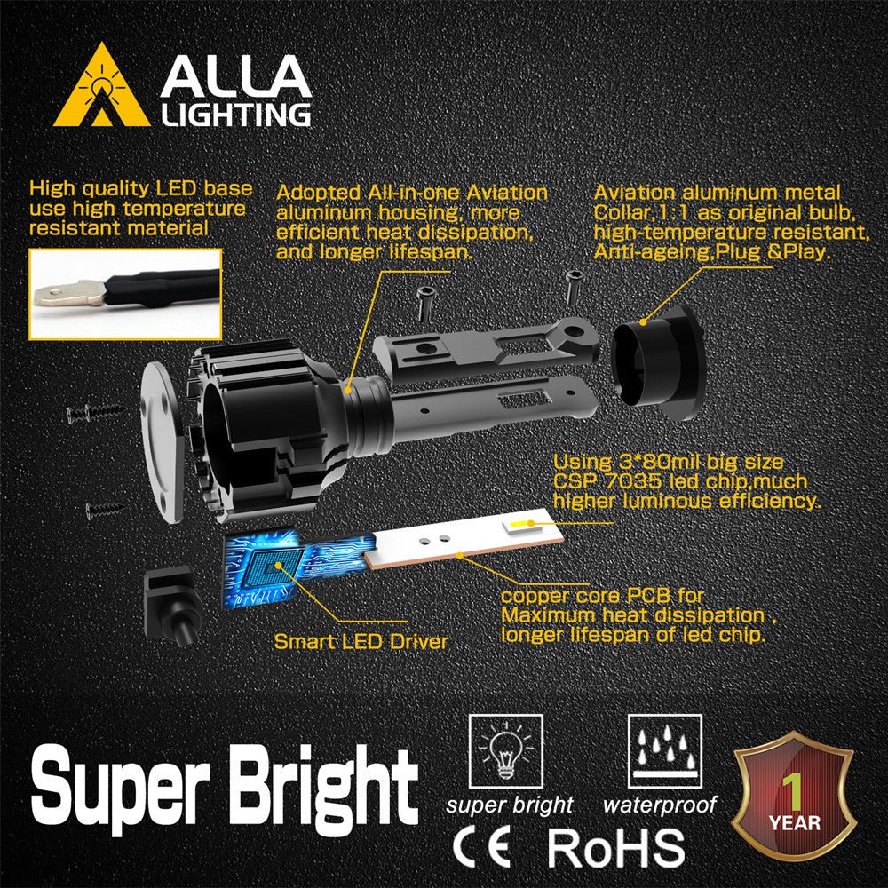 C-HR H1 LED Bulbs Headlights (Off-road) Fog Lights 6000K Xenon White -Alla Lighting