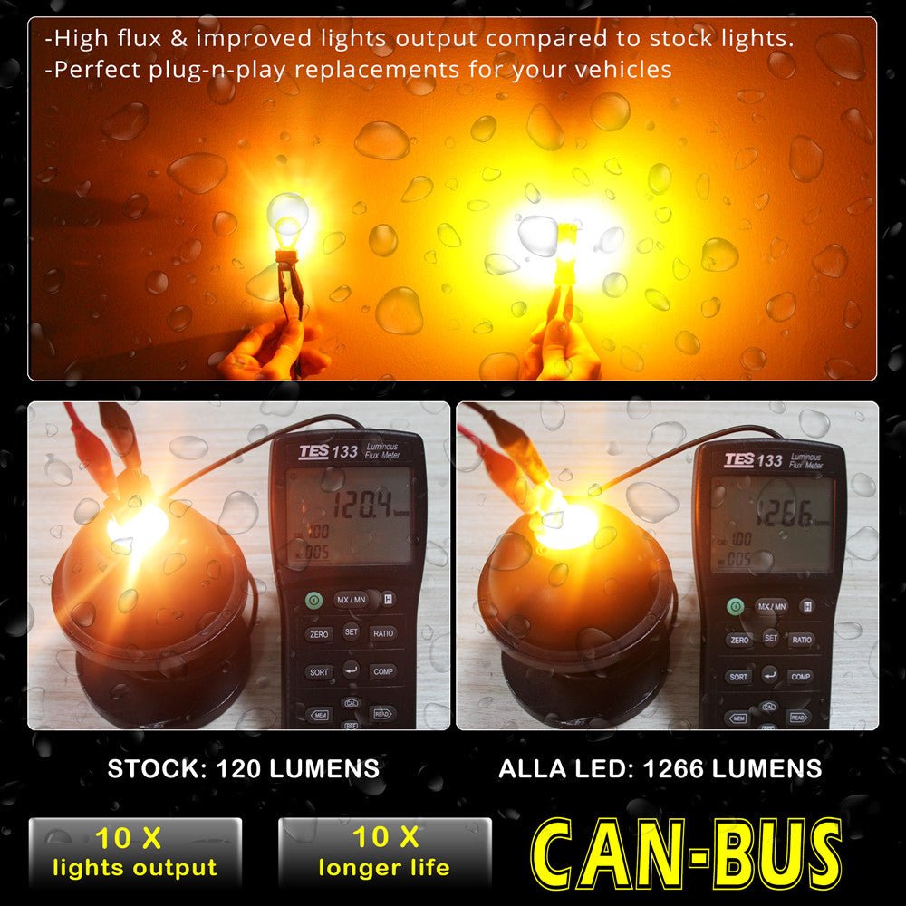 CAN-Bus T25 3156 3157 LED Bulbs Amber Yellow Turn Signal Lights 3457NA -Alla Lighting