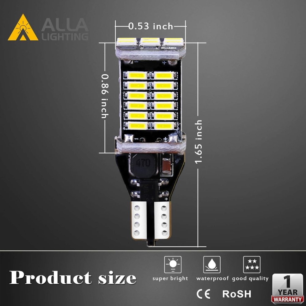 Alla Lighting 912 921 LED Bulbs for Back - up Reverse Lights, 6000K Xenon White CAN - BUS 4014 30 - SMD T10 T15 906 W16W 921K 922, 360° Light Backup, Cargo Lights Replacement, Extremely Super Bright - Alla Lighting Automotive LED Bulbs