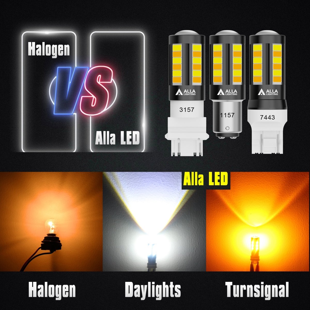 4157 3157 Switchback LED Bulbs, Dual Color Turn Signal Lights -Alla Lighting