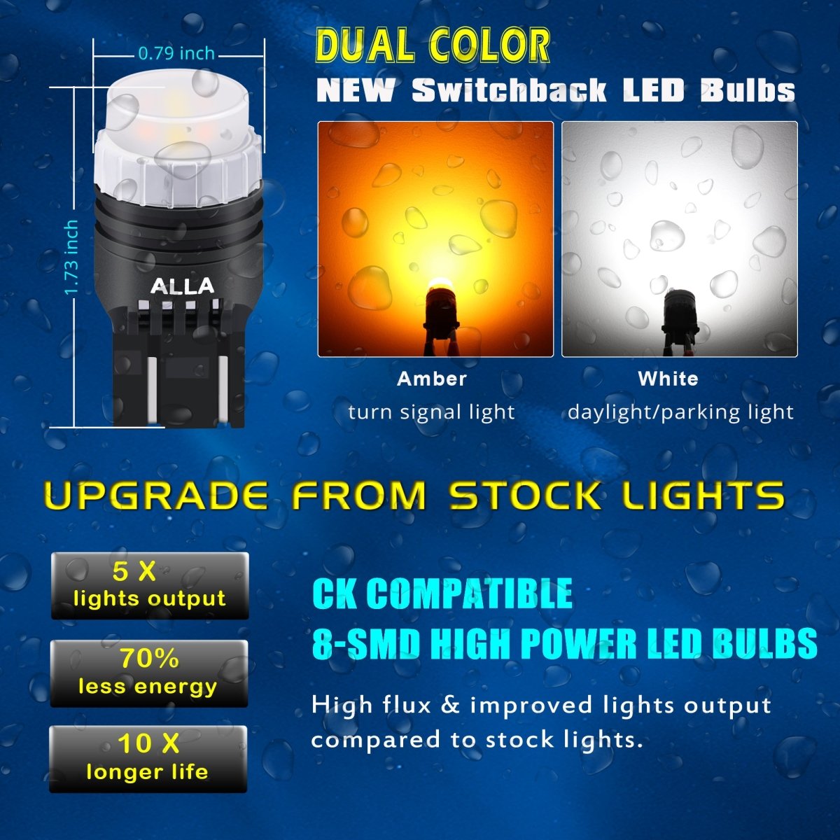 7443 7444NA Switchback LED Bulbs Turn Signal Lights, White/Amber Yellow -Alla Lighting