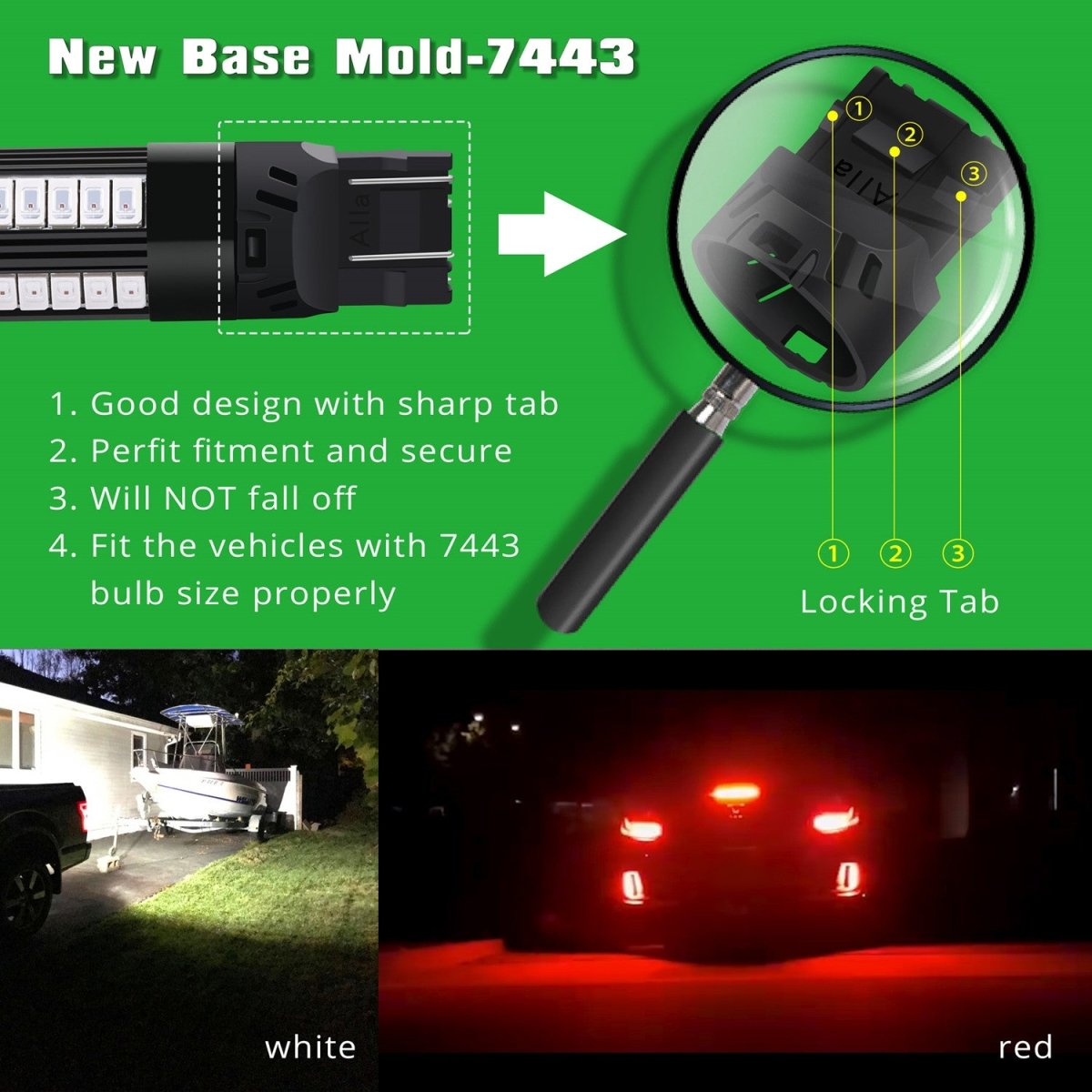 7443 LED Strobe Brake Lights Flashing Stop Lamps | Dual Filament -Alla Lighting