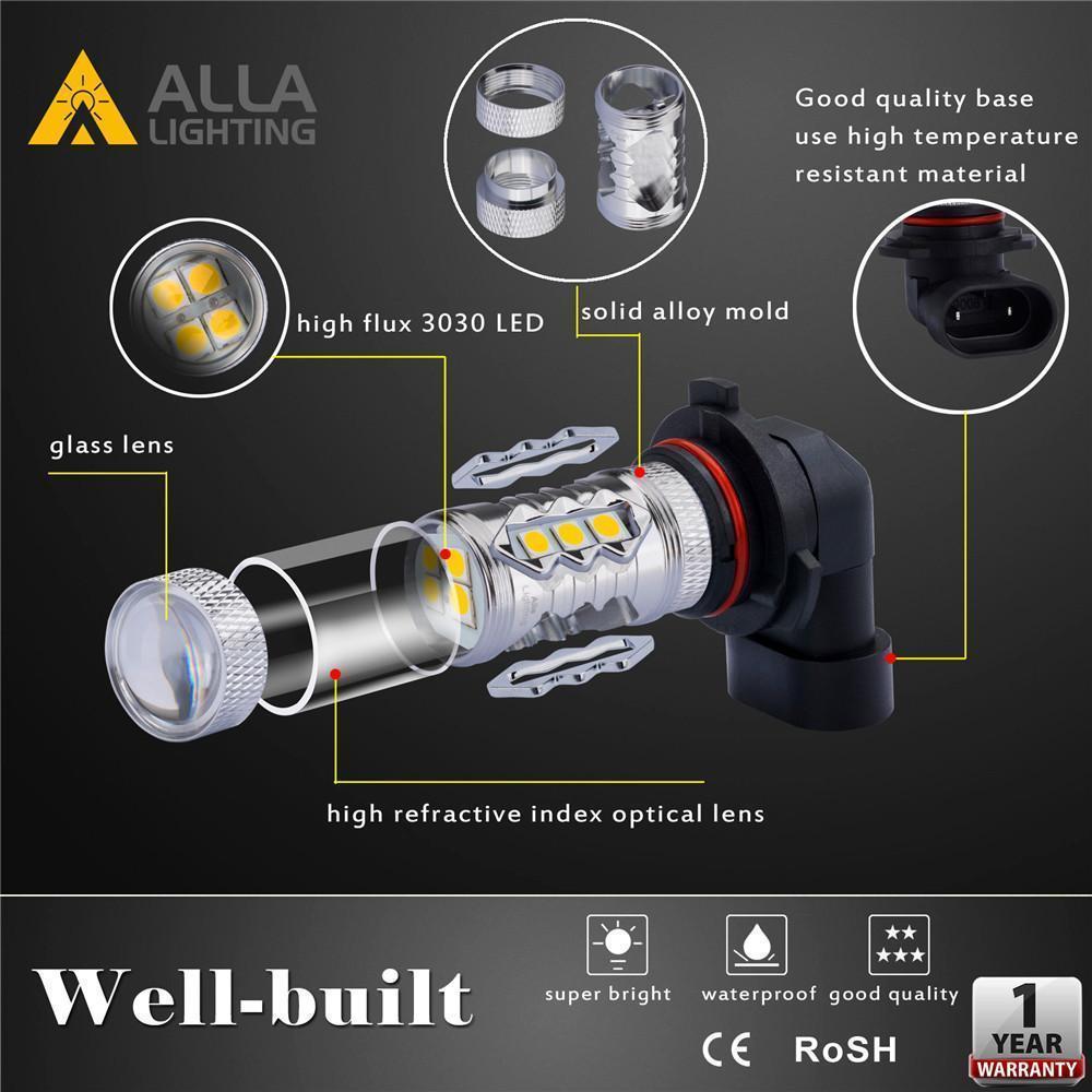 4-Sides 9145 H10 LED Fog Light Bulbs – 6000K White, High Power, IP67, 5-Year Warranty (2-Pack)