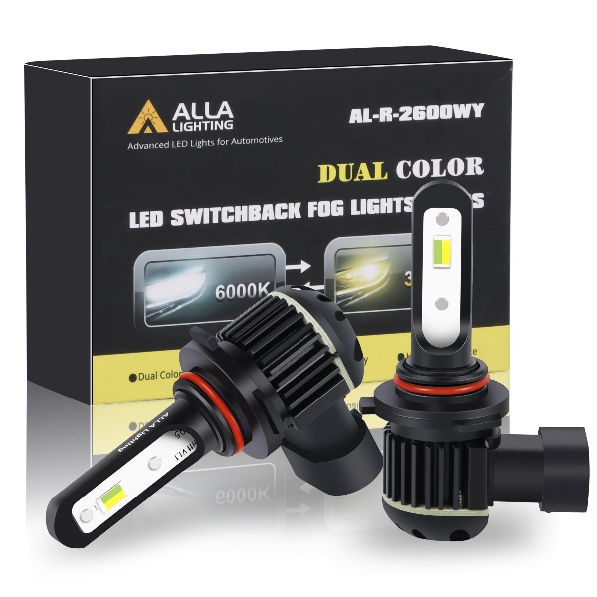 9145 H10 Switchback LED Bulbs Fog Lights 12V, 6000K White/3000K Yellow -Alla Lighting