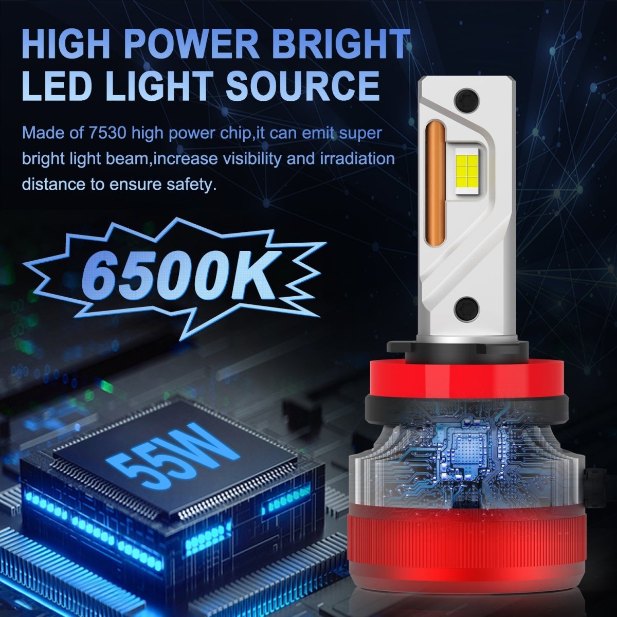 AG1 H8 H9 H11 LED Headlights Conversion Kits Bulbs | 6500K Xenon White -Alla Lighting