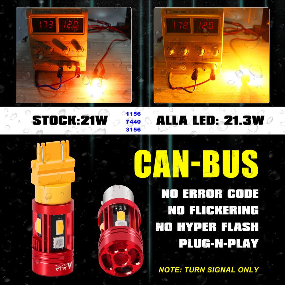 CAN Bus BAU15S PY21W 7507 LED Bulbs Amber Yellow Turn Signal Lights -Alla Lighting