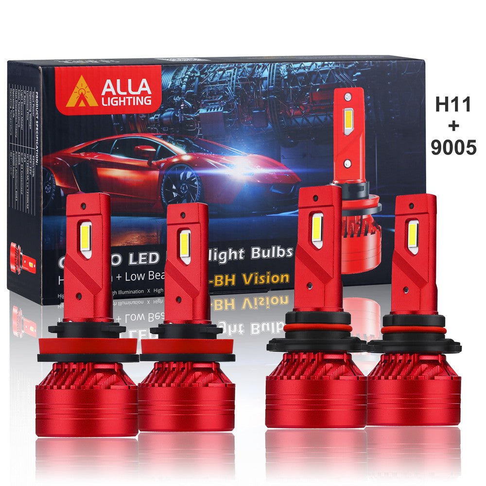 Combo 9005 and H11 LED Headlights Bulbs Replacement Upgrade, 6500K White -Alla Lighting