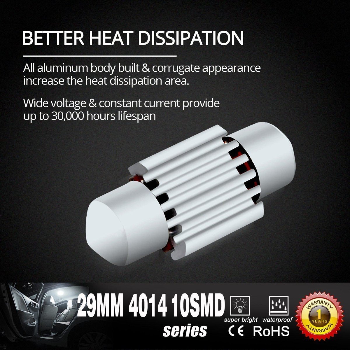 DE3175 DE3021 LED Bulbs Festoon Map Dome Lights, 6000K White