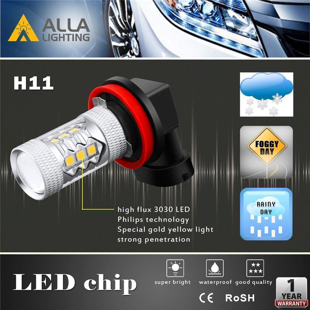Alla Lighting Super Bright H8 H11 LED Fog Lights Bulbs or DRL, 6000K Xenon  White H16 H11LL H8LL H1155 Replacement, 2800 Lumens 5730 33-SMD 12V for