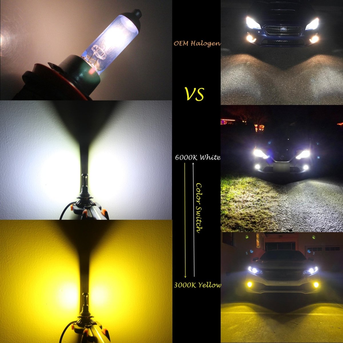 H8 H9 H11 LED Switchback White/Yellow Headlights, Fog Lights Bulbs -Alla Lighting