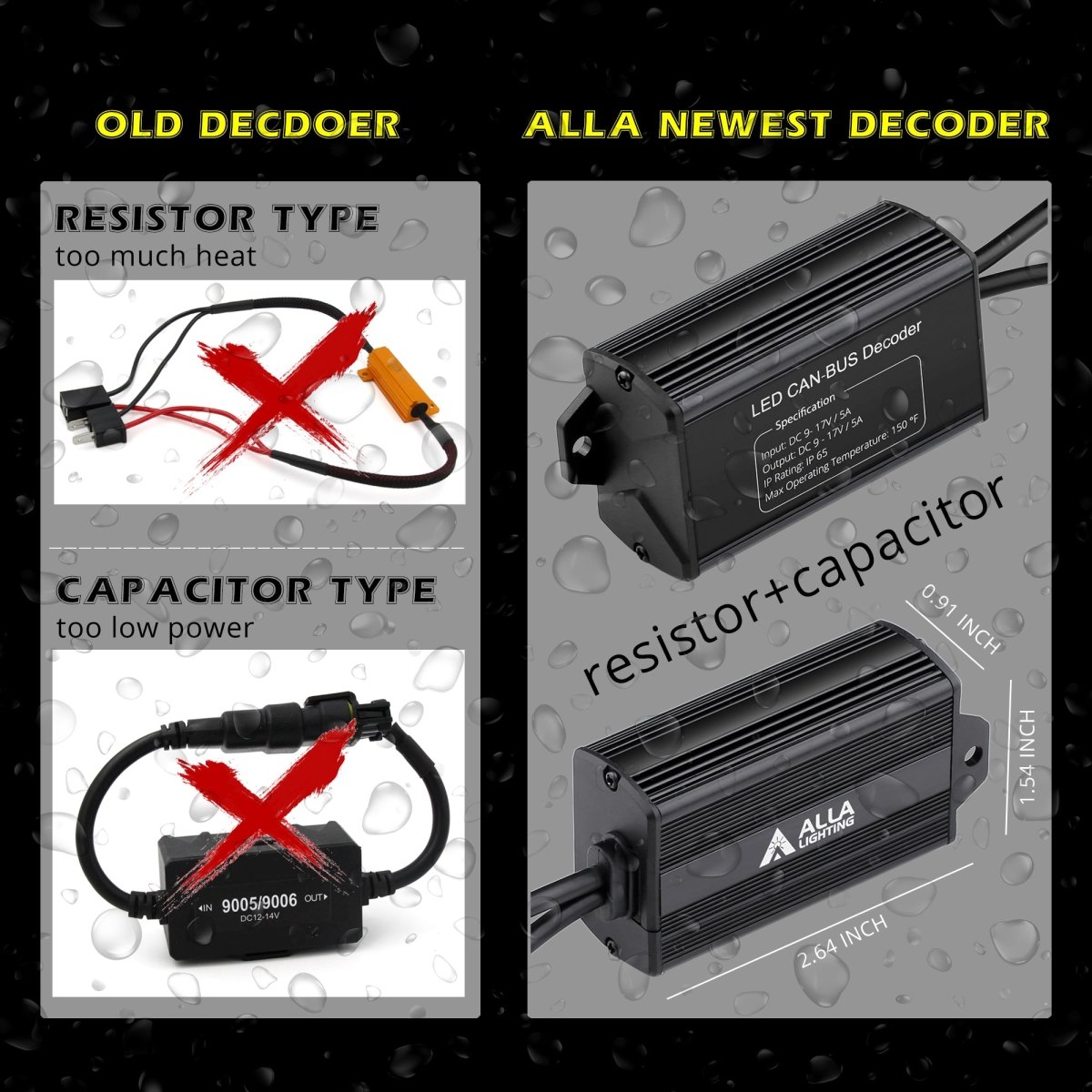 HB5 9007 LED Decoder Canceler Capacitor CAN BUS Bulbs Kits -Alla Lighting Inc