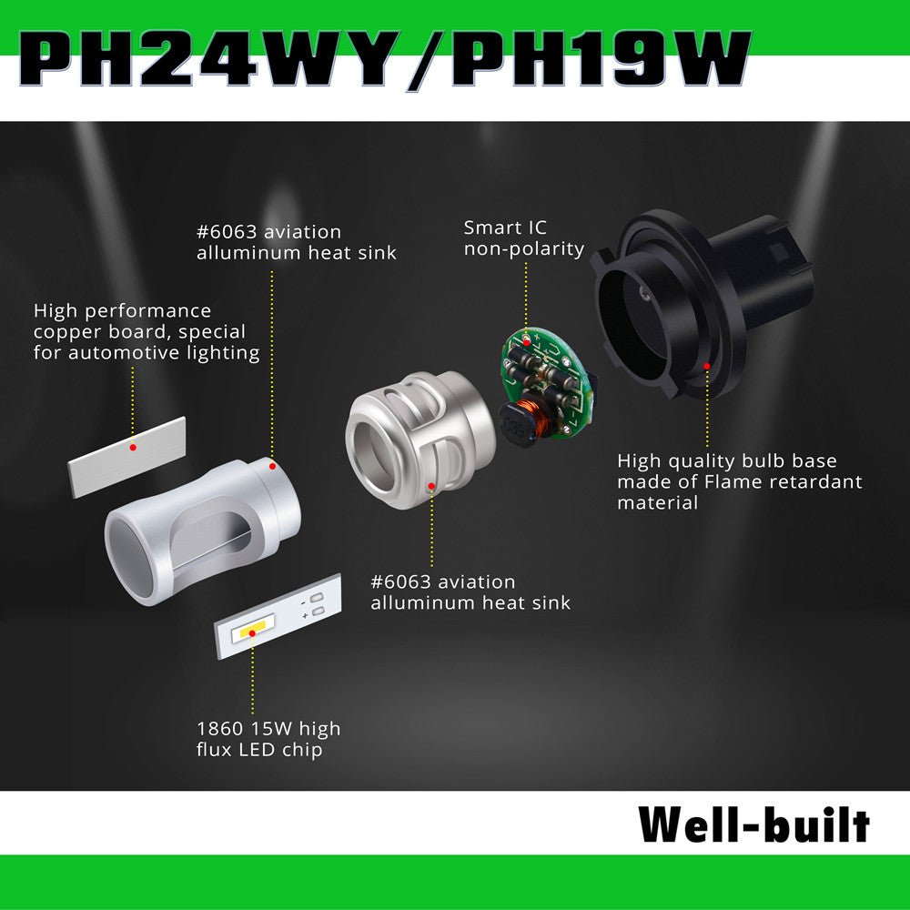 PG20/4 Base 5200S PSY24W LED Bulbs, Turn Signal/DRL Lights Replacement -Alla Lighting Automotive LED Bulbs