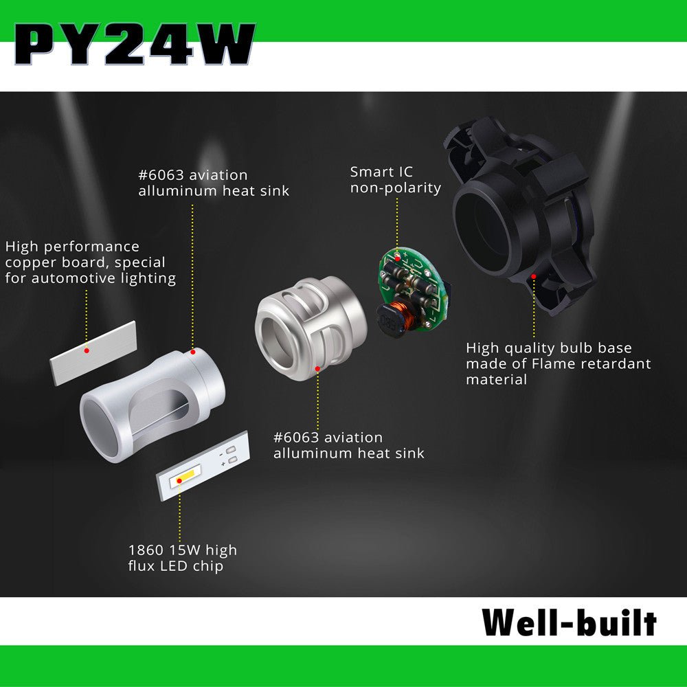 PGU20 5200 PY24W LED Turn Signal Lights Bulbs for BMW, Audi, Yellow -Alla Lighting
