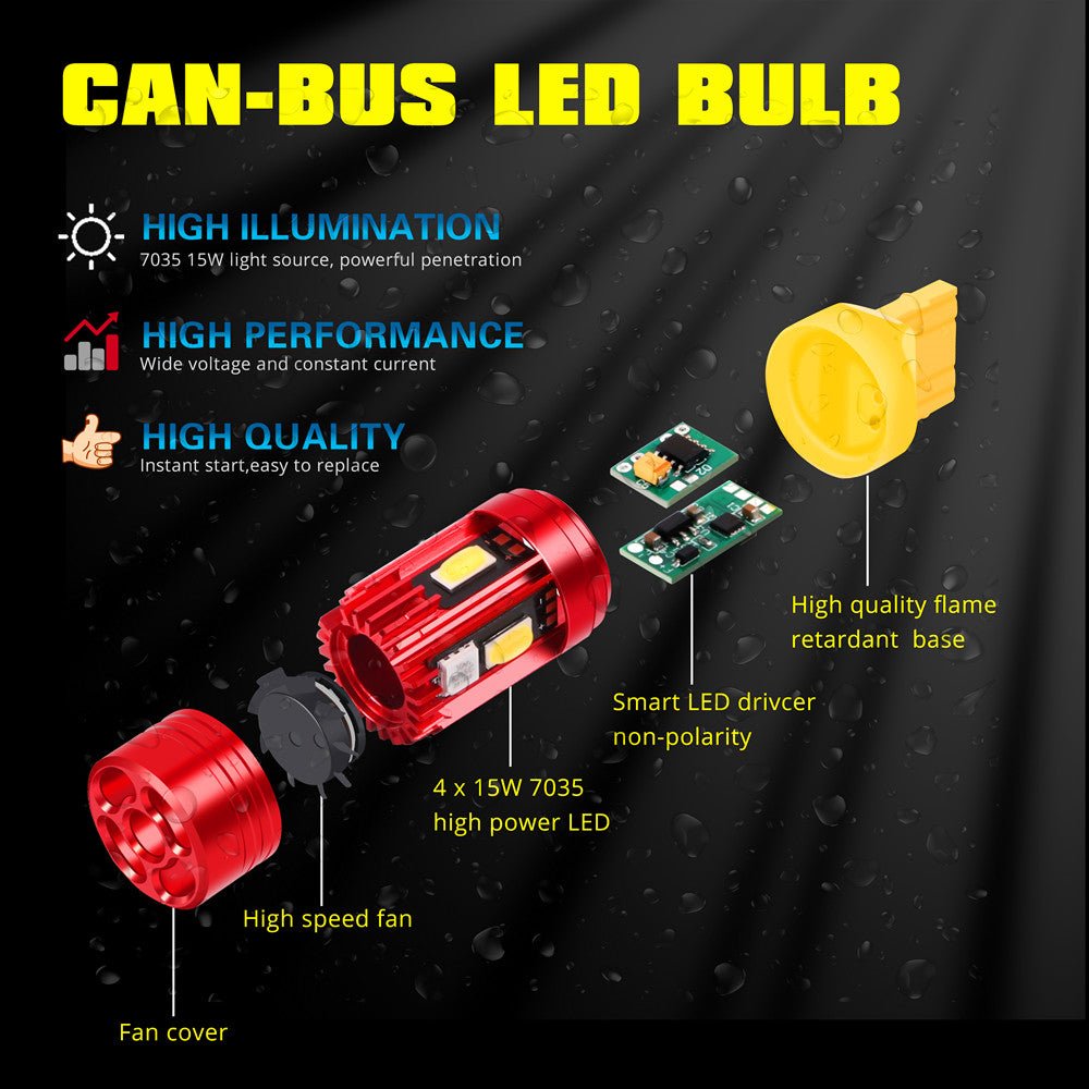 7443 T20 Upgraded CANBUS LED Bulbs KaiDengZhe Red 20W W21/5W LED Bulb for  Car Reverse