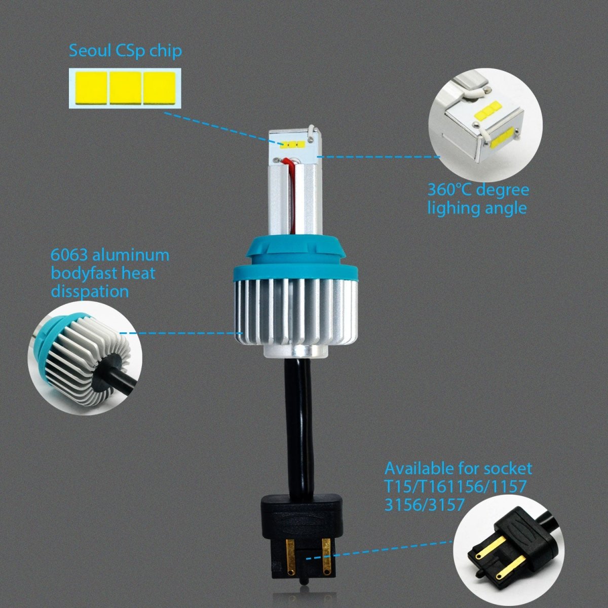 W21W 7440 LED Reverse Lights Backup Bulbs Replacemen 12V 21W