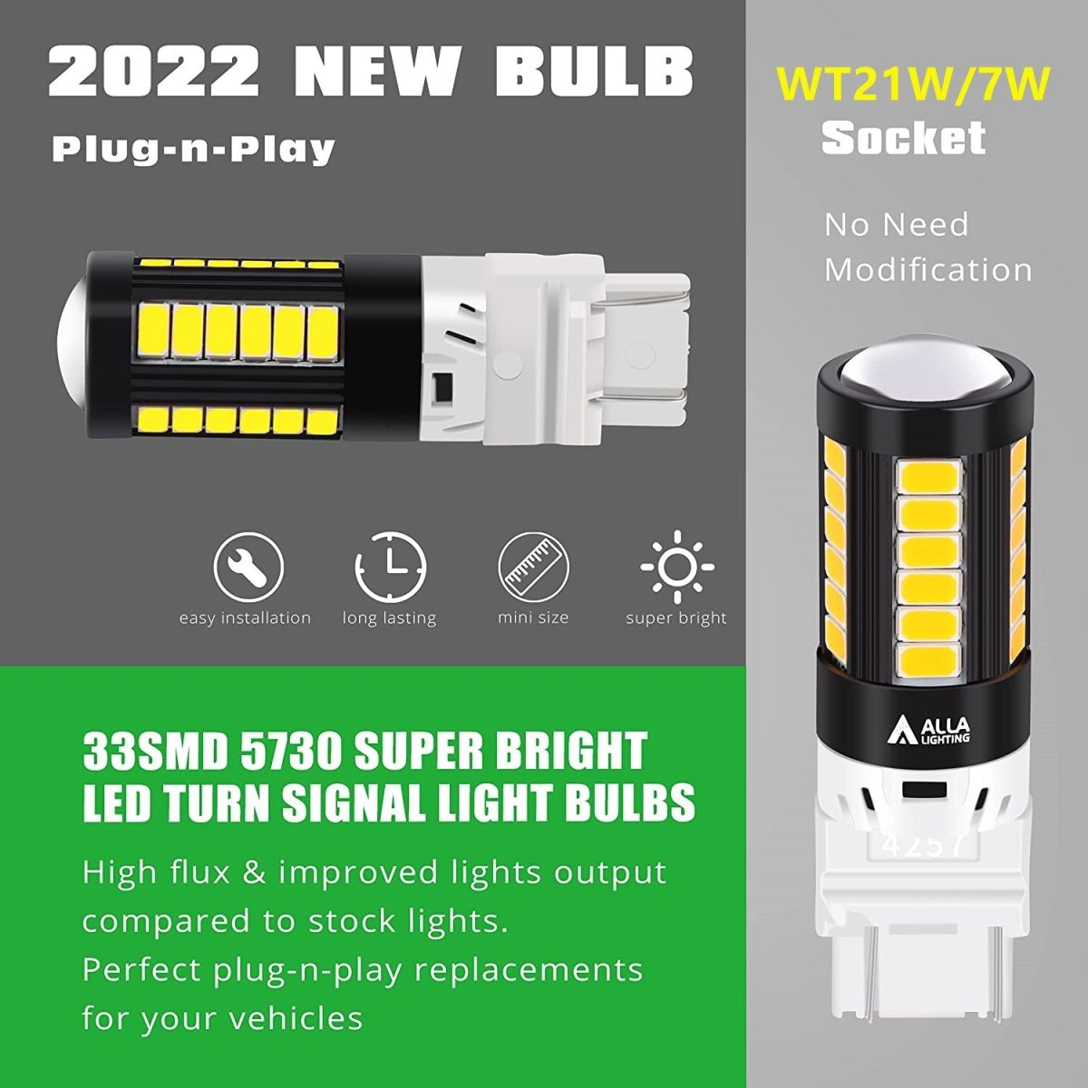 WT21W/7W LED Bulbs Turn Signal, Brake Tail Lights WT21 Wedge Lamp -Alla Lighting